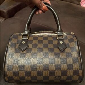 Elegant Small (20inch)  Brown Checkered Tote; missing strap